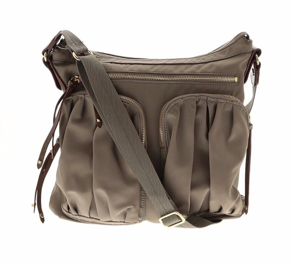 MZ Wallace Mia Bedford Nylon Crossbody Bag Gray Nylon w/Leather Trim $325